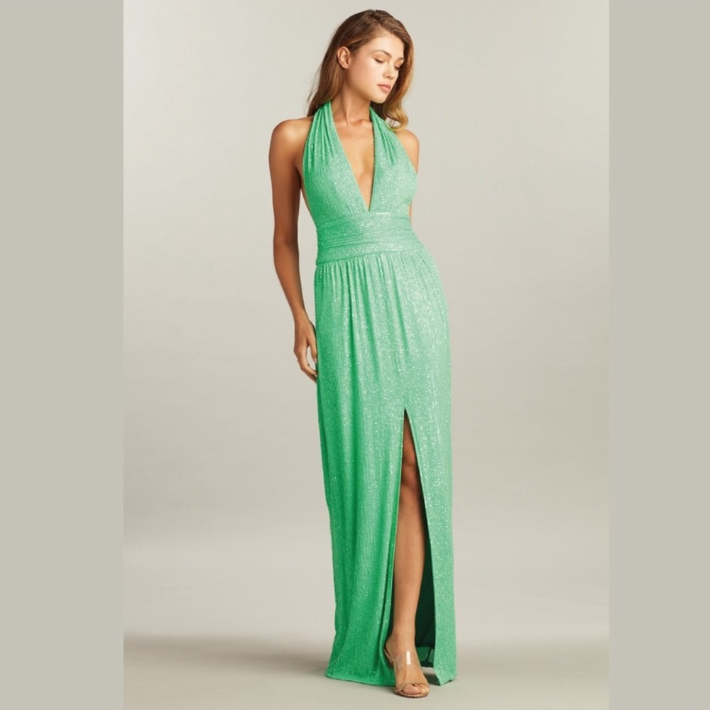 SHO by Tadashi Shoji Sequin Halter Center Slit Gown Dress size 2